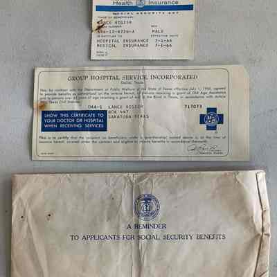 Health Insurance cards and envelope issued to Lance Rosier dated July 1, 1966