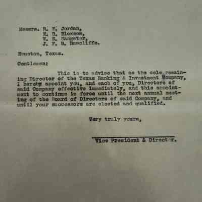 Letter to 4 Gentlemen from Vice President & Director of Texas Banking & Investment, John H Kirby, dated July 5,1922