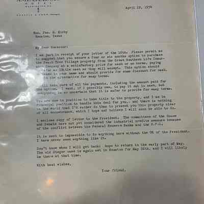 Letter to John Henry Kirby from Ambassador Hotel 4/19/1934
