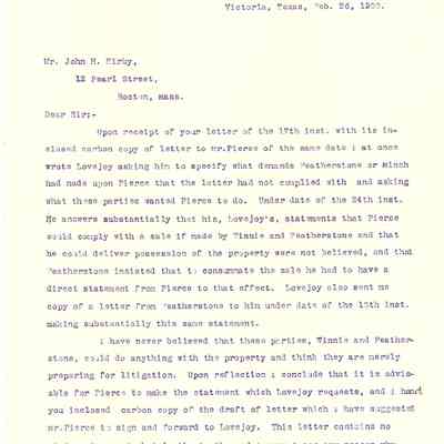 Letter to John H Kirby from D C Proctor, Attorney dated February 26, 1900