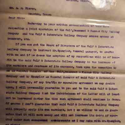 Letter to A H Pierce from John Henry Kirby dated September 16, 1899 concerning communication with Spangler