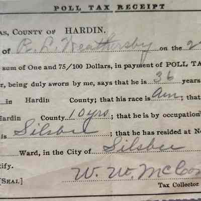 Poll Tax Receipt for R L Weathersby dated January 22, 1907