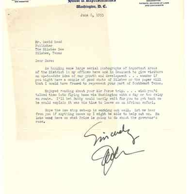 Letter to David Read from Jack Brooks June 6, 1955