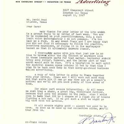 Letter to David Rread from Paul Franke Jr August 11, 1947