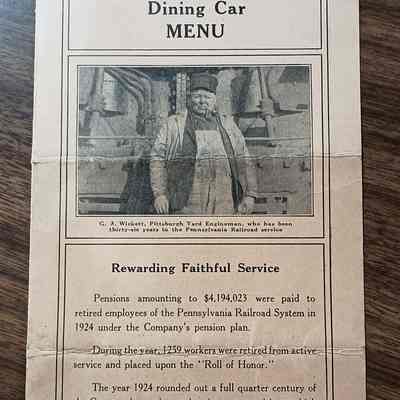 Pennsylvania Railroad System Dining Car Menu -