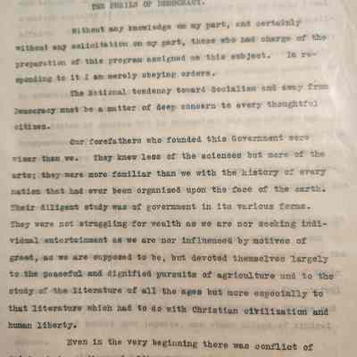 Speech by John Henry Kirby - "The Perils of Democracy"