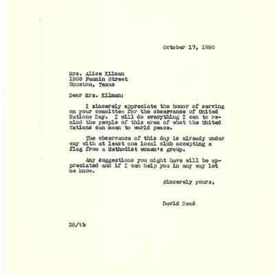 Letter to Alice Kilman from David Read October 17, 1950