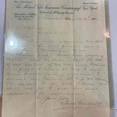 Mutual Life Insurance Co of New York letter dated July 27, 1901