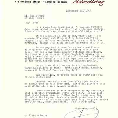 Letter to David Read from Paul Franke September 23, 1947