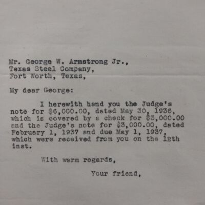 Letter to George Armstrong from John Henry Kirby February 13,1937