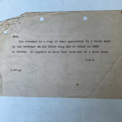 Cover Page for the Governor’s Diary