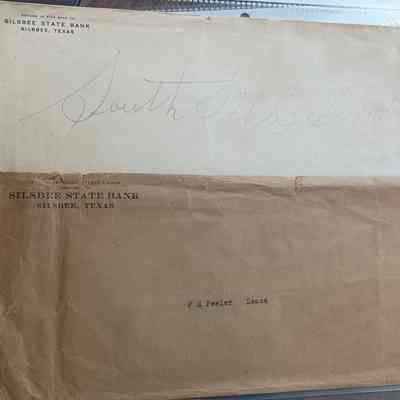 Random Orphan Envelopes - Various businesses - Silsbee State Bank, S. Health and Accident Ins. Co, Silsbee Ice, Light & Power Co with hand written notes for R.L. Weathersby, W.W. Fortenberry, J.L. Lewis, J.M. Pearson, O. Lancade, F.E. Peeler, R. Mayo