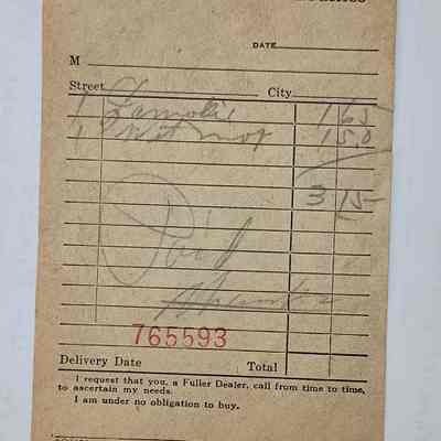 Receipt - undated - says "Dealer for Fuller Brushes"