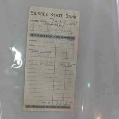 Silsbee State Bank deposit slip for RL Weathersby 7/19/1915
