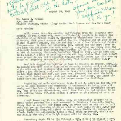 Copy of Letter to Louis J Franke from Franz - David Read Materials August 28, 1967