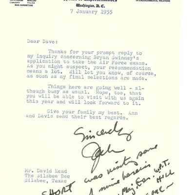 Letter to David Read from Jack Brooks January 7, 1955