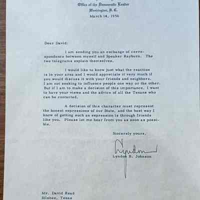 Letter to David Read from Lyndon B Johnson dates March 14, 1956