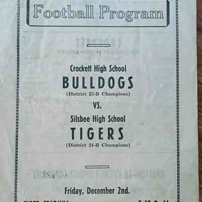 Silsbee High School Football Program dated December 2, year unknown - Crockett High School Bulldogs vs Silsbee High School Tigers