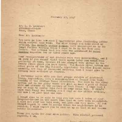 Letter to L B Lockhart from David Read February 13, 1947