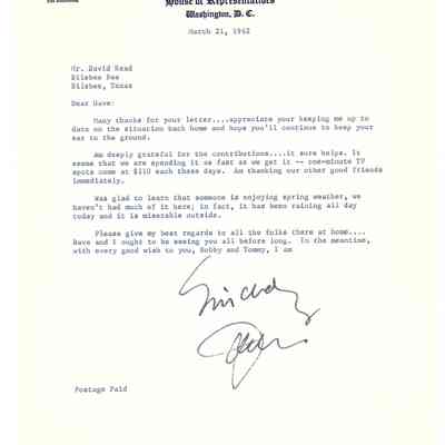 Letter to David Read from Jack Brooks March 21, 1962