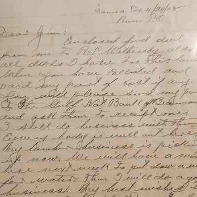 Handwritten Letter to Jim from A G Hodges dated April 4, 1908 concerning deed to be delivered to R L Weathersby