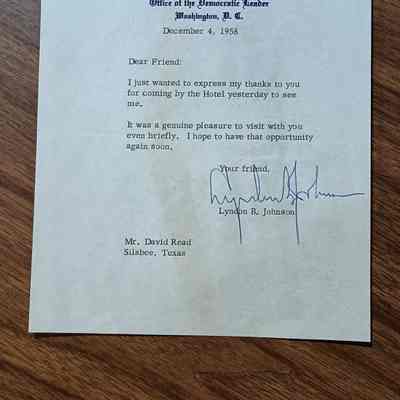 Letter to David Read from Lyndon B Johnson dated December 4, 1958