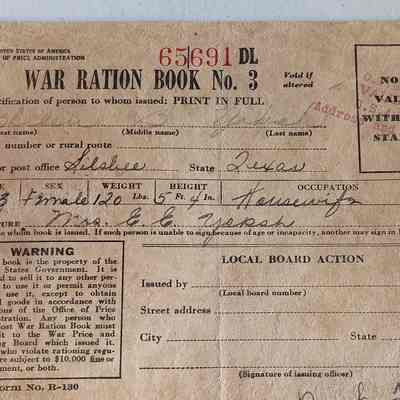 War Ration Book No. 3 issued to Mrs E.E. Yoksh