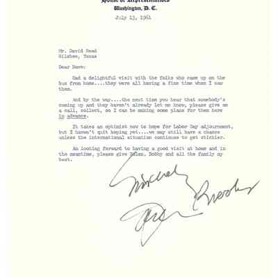 Letter to David Read from Jack Brooks July 13, 1961
