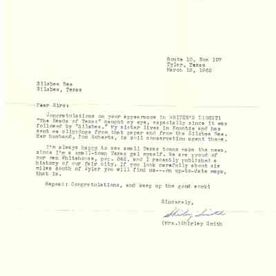 Letter to David Read from Shirley Smith March 12, 1962