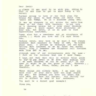 Letter to David Read from Mrs Franz Zeiske