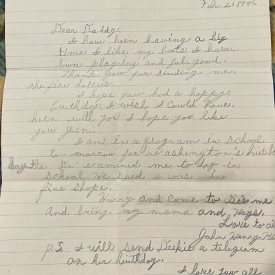 Handwritten letter from JHK II to his Daddy