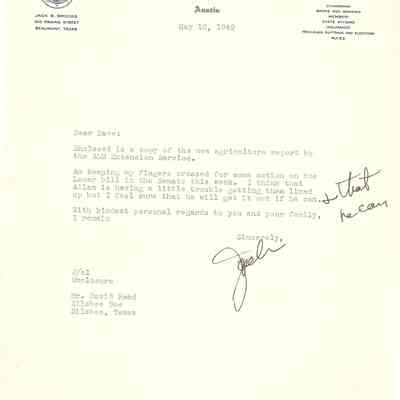 Letter to David Read from Jack Brooks May 10, 1949