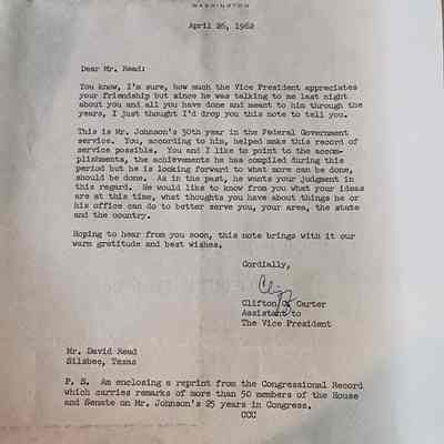 Letter to David Read from Clifton G Carter
