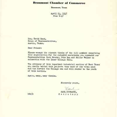 Letter to David Read from Karl Schwartz April 24, 1947