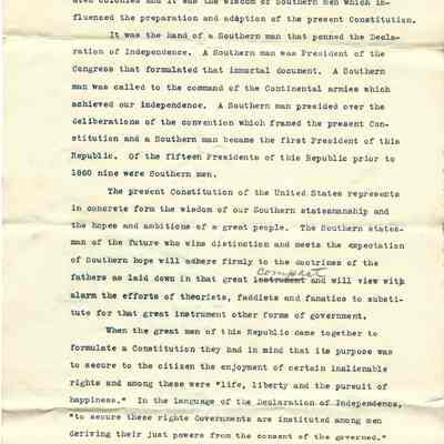 John H Kirby Speech Concerning Southern Statesmanship and the Constitution