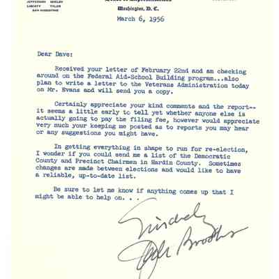 Letter to David Read from Jack Brooks March 6, 1956
