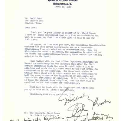 Letter to David Read from Jack Brooks March 10, 1960