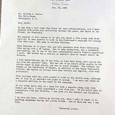 Letter from David Read to Mr Clifton G Carter dated January 30, 1964