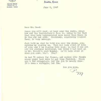 Letter to David Read from Peggy June 3, 1947