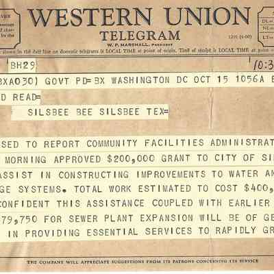 Telegram to David Read from Jack Brooks October 15