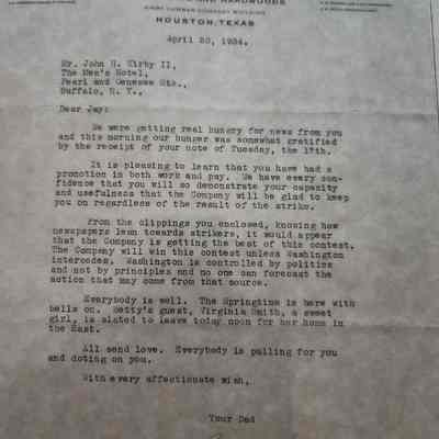 Letter to John H Kirby II from John Henry Kirby dated April 20, 1934