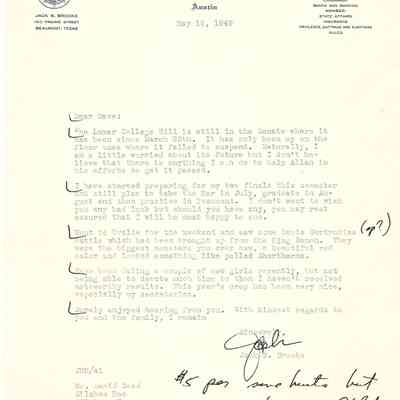 Letter to David Read from Jack Brooks May 16, 1949