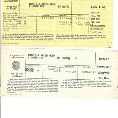 Tax Documents for David & Helen Read 1958