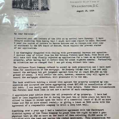 Letter from George Armstrong to John H Kirby dated August 18, 1934 concerning loans