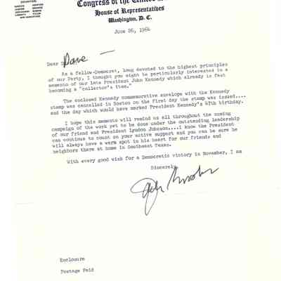 Letter to David Read from Jack Brooks june 26, 1964