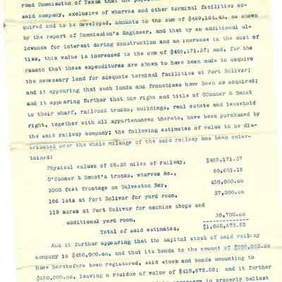 Railroad Commission Approval of Bond Sales for Gulf & Interstate Railway Company of Texas dated April 3, 1897