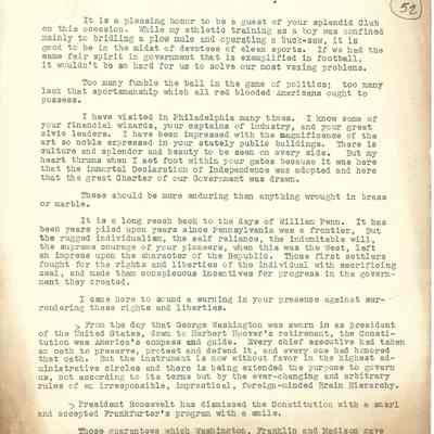 John H Kirby Speech to the Athletic Club, Philadelphia dated December 5, 1935
