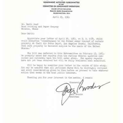 Letter to David Read from Jack Brooks April 25, 1961