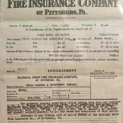National Union Fire Insurance Co $2000 to Texas Banking and Investment dated November 7, 1917 to November 7, 1920