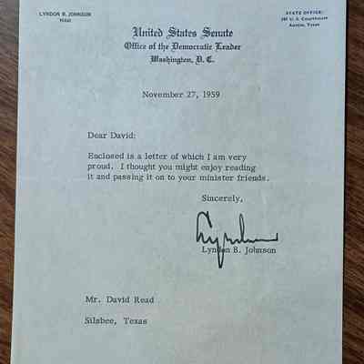 Letter to David Read from Lyndon B Johnson dated November 27, 1959